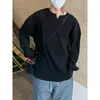 Camiseta masculina de tricô estilo preguiçoso, manga longa solta, gola redonda, casual, versão coreana, top t-shirt canelado plissado moderno
