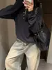 Suéter de punto de lana pura para mujer, de siete botones, medio abierto, cuello redondo, nuevo estilo otoño/invierno, con un diseño elegante, hombros rectos, suave y moderno