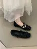 Zapatos Mary Jane planos de punta abierta con lazo estilo hada para mujer, nueva colección otoño/invierno, planos grises de punta cuadrada con lunares