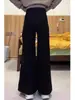 Jeans Negros de Pierna Ancha Versión a para Mujer en Otoño e Invierno 2025 Nuevo Terciopelo Aspecto Adelgazante Pantalones Rectos Forma de Pera