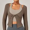 Cubierta de Manga Larga para Yoga con Fresco Diseño Retorcido en V, Fácil de Poner y Quitar, Top Deportivo para Mujer, Top de Pilates Wt527, Secado Rápido