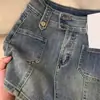 Falda de Mezclilla Elástica Talla Grande Coreana para Mujer Verano Gordita mm Retro Americana Cintura Alta Efecto Adelgazante Cadera Línea A Falda Corta