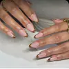 Arte de Uñas Francesas Negras Transfronterizas Europeas y Americanas de Venta Caliente Piezas de Uñas para Usar Avanzado Línea Dorada Almendra Pegamento para Uñas Piezas de Uñas