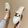Pantuflas Baotou de Cuero Zapatos Planos 2022 Nuevo Primavera Sandalias y Pantuflas para Exterior Cómodos Zapatos Muller Holgazanes