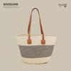 Bolsa de tecido de palha de um ombro Bolsa feminina elegante Sacola tecida de grande capacidade À beira-mar Bolsa de praia francesa portátil