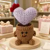 Adorno de Planta en Maceta Rosa Tejido a Mano Lindo con Manos y Pies Flor de Hilo Maceta Muñeca Decoración Creativa de Escritorio