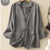 Estilo Nuevo de Verano para Mujer Estilo Old Money Lino Delgado Transpirable Fresco Holgado Casual Chaqueta de Manga Tres Cuartos Traje Parte Superior