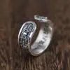 Anillo de Pisón de Diamante con Seis Caracteres de Palabras Verdaderas del Joker Retro para Hombres y Mujeres con Personalidad de Estilo Étnico Joyería Artesanal Antigua de Plata Tailandesa