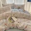 Set de Algodón de Cuatro Piezas Estilo Ins de Dibujos Animados Lindo 100% Algodón Funda de Edredón Sábanas Juego de Cama de Tres Piezas para Dormitorio Niños