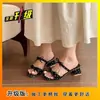Sandalias Casuales Diarias de Tacón Grueso Estilosas Estilo Francés Elegante Lunares Lazo Slip-On para Mujer Modelo Nuevo Verano 2026