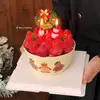 Oso Navideño 2025 Fresa Cerámica Tazón Decoración Pastel Papá Noel Muñeco de Nieve Velas Círculo de Hierba Inserto para Postre