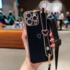 Adecuado para iPhone 16E Funda para Teléfono Móvil con Soporte de Correa de Muñeca Corazón Electrochapado Apple 15 Promax Correa para el Hombro 14 Funda Protectora