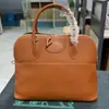 Bolsa Tote para Bola de Boliche de Couro Bovino de Primeira Camada Transfronteiriço com Ferragens de Aço Inoxidável, Quatro Alças, Costurada à Mão 31/35 para Mulheres