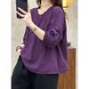 Nuevo Otoño Temprano 2025 Color Puro Literario Sencillo Botones de Solapa Oblicua Cuello Redondo Gasa de Algodón Camisa de Algodón y Lino Holgada Ajustada para Mujer