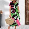 Vestido elegante con estampado digital 3D a color para mujer, manga corta, falda acampanada, moda urbana de verano, comercio exterior transfronterizo para mujer.