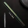Palillos Cuadrados Medios de Cristal de Hielo de Titanio Puro de 23.5 cm, Palillos Portátiles para Estudiantes, Estuche Portátil de Viaje, Un Palillo por Persona, Antimoho, Antideslizantes