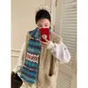 Bufanda Tejida Jacquard Rayada Estilo Fair Isle Azul para Mujer Invierno Estudiante Coreana Engrosada Cálida para el Cuello Moderna