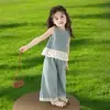 Conjunto de Verano de Mezclilla para Niñas 2026 Nuevo Elegante Sin Mangas Pantalones de Pierna Ancha Estilo Coreano Conjunto de Chaleco para Niños