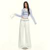Pantalones Casuales de Pierna Ancha de Alta Gama con Empalme de Encaje Naranja Infantil para Mujer, Sueltos, Adelgazantes, Simples y Versátiles, de Largo Completo