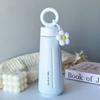 Taza termo de acero inoxidable simple de alto valor estético para niñas, asa de flor, engrosada, al vacío, para exteriores, portátil, de viaje