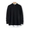 Suéter de punto liso para hombre con cuello alto y cremallera, 100% lana, color liso, nuevo 2025, cálido, manga larga, básico, venta al por mayor transfronteriza