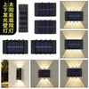 Luz lavaluz de pared para jardín exterior con iluminación hacia arriba y hacia abajo, iluminación ambiental decorativa, luz solar para patio, lámpara de pared solar para casa de villa