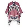 Chal de Punto Rayado con Borlas Engrosado para Otoño e Invierno, Chal Bufanda Cálida con Borlas, Accesorio Cálido de Moda Jacquard Rayado