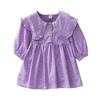 Vestido floral para meninas primavera e outono, manga comprida, novo vestido polo, vestido curto estilo coreano para bebês, vestido infantil de 1 a 7 anos
