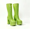 Botas Europeias e Americanas para Comércio Exterior Bico Fino Camada Dupla Impermeáveis Plataforma Salto Grosso Meio da Panturrilha Botas de Performance Show Moda Mangas Botas para Panturrilha Femininas