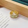 Anillo Nuevo de Goteo Verde Menta para Mujer, Anillo Abierto de Flor, Versátil, de Alta Gama, Fresco, Retro, Apilable, Anillo de Moda y Genial