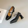 Zapatos Mary Jane Cuadrados de Tacón Alto con Correa Única para Mujer, Estilo Retro Nuevo Primavera 2026, Boca Baja Estilo Francés, Zapatos de Tacón Grueso de Una Sola Correa para Mujer