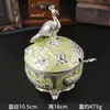 Salero y azucarero de metal estilo retro europeo con diseño de pavo real, decorados con esmalte y con cuchara, un toque de lujo para tu hogar y mesa de comedor