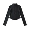 Jaqueta Cardigan Térmica de Veludo Gola Alta Zíper Duplo Estilo Americano Sexy para Meninas Picantes, Slim-Fit, Camiseta Base de Gola Alta Curta para Mulheres