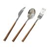 Talheres Portáteis de Aço Inoxidável Palitos de Madeira para Asa de Frango Utensílios Domésticos de Aço Inoxidável com Cabo de Madeira Conjunto de Talheres Ocidentais