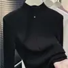 Suéter de Tricô Gola Alta Vermelho Ankora para Mulheres, Camada Interna Outono e Inverno, Suéter de Gola Média, Elegante Top Vinho