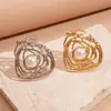 Anillo Abierto Irregular Hueco Redondo de Perla de Imitación Transfronterizo Europeo y Americano, Joyería de Nicho de Gama Alta Única y Exagerada para Mujeres