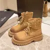 Botas Martin de Suela Gruesa para Mujer 2026 Primavera y Otoño Nuevas Antideslizantes Botas Amarillas Grandes Estilo Británico para Mujer Aumentadoras de Altura Calzado de Trabajo para Exteriores Botines