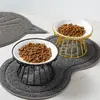 Cuenco cerámico para mascotas, cuenco nórdico para gatos, cuenco cerámico elevado para comida de gato, plato para snacks y comida enlatada, anti-tensión cervical, cuenco para comida de gato anti-derrames