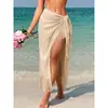Avental de praia europeu e americano transfronteiriço, cor sólida, franja curta, design de peça única, simples, sexy, transparente, vestido saída de praia para férias na praia
