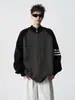 Jaqueta Suéter com Zíper Pesado Masculina Outono/Inverno 2025 Nova Versátil Casual Design Color-Block Jaqueta com Manga Raglan