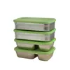 Juego de Cajas de Almacenamiento para Refrigerador, Caja para Carne Congelada, Bandeja para Preparación de Comidas Reductora de Grasa, Juego de 4 Piezas, Apto para Microondas, Plato de Cena Compartimentado de Acero Inoxidable 304