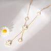 Collar de Cadena de Doble Capa de Acero de Titanio para Mujer, Trébol de Cuatro Hojas, Oro Rosa de 18 Quilates, No se Desvanece, Versátil, Diseño de Planta y Flor, Apilable, Incrustado
