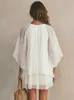 Vestido de Chifón Blanco Estilo Resort Nuevo Estilo Primavera 2026 para Mujer, Falda Corta Suelta y Fluida, Vestido de Playa Estilo Europeo y Americano