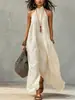 Vestido largo de tirantes estilo vacaciones para mujer europeo y americano, espalda descubierta, fruncido, holgado, hombros descubiertos, vestido bohemio transfronterizo para mujer