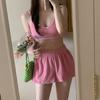 2024 fonte fábrica Coreia do Sul ins novo cor sólida toalha tecido camisola elástico cintura shorts maiô para mulheres