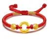 Pulsera de Oro Puro con Aro de Oro y Hebilla de la Paz para Mujer, Cuentas Pequeñas de Oro, Cuentas de la Fortuna, Regalo de Joyería, Artículo Popular de Venta al por Mayor en Transmisión en Vivo