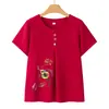 Conjunto de manga corta para mujeres de mediana edad y mayores 2026 nuevo atuendo de verano top estampado para madre camiseta de manga corta para ancianos esposa