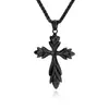 Collar con Colgante de Cruz de Acero de Titanio Flor de Iris Gótica Retro Europea y Americana Transfronteriza Personalidad de Nicho Rockero Motociclista para Hombres