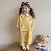 Conjunto de Camisa Polo para Niños Estilo Nuevo Primavera y Otoño Dulce Lindo Dibujos Animados Bloque de Color Sudadera con Capucha Pantalones Jogger Casuales Conjunto de Dos Piezas
