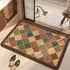 Alfombra de Piso para Baño Tejida de Lino Estilo Retro Americano, Alfombra Absorbente de Agua para Baño, Secado Rápido, Antideslizante, Alfombra Resistente a Manchas para Puerta de Entrada